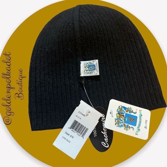 PORTOLANO 100% Cashmere Ribbed Beanie Black Unisex NWT - Picture 3 of 13